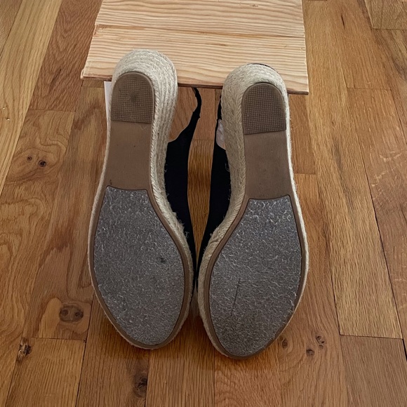 Black Satin Open Toed Wedges - Picture 6 of 7